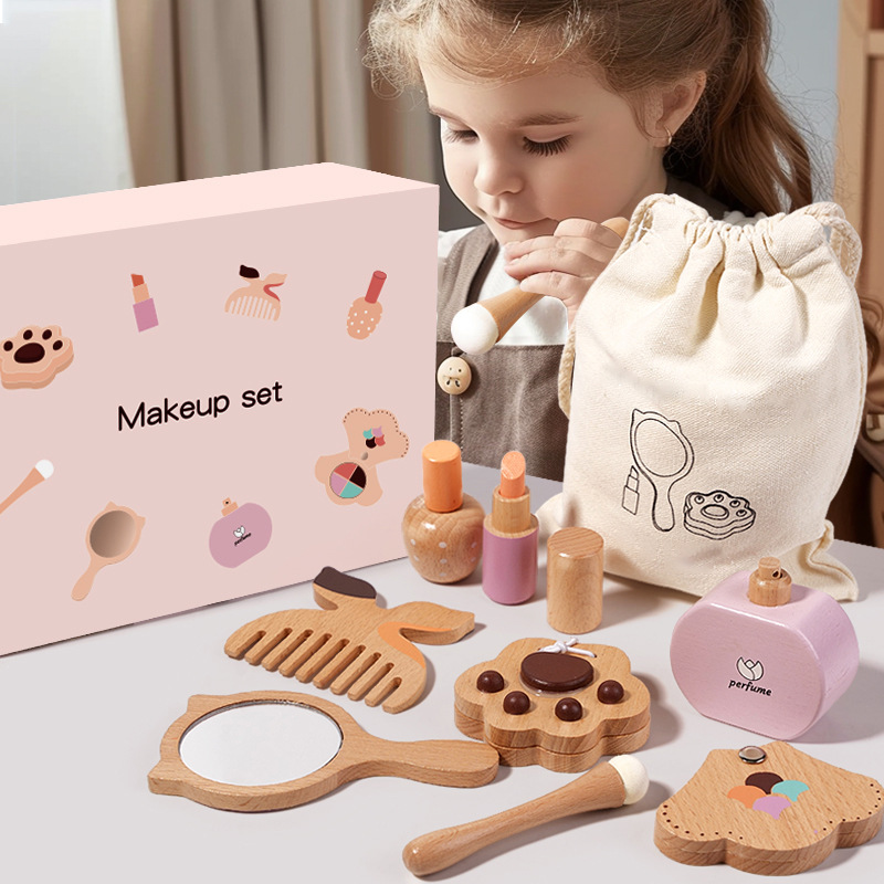 Picture of Cross-border Wooden Simulation Play-in Nail Art Makeup Bag Children's Early Education Girls Makeup suit Educational Toys