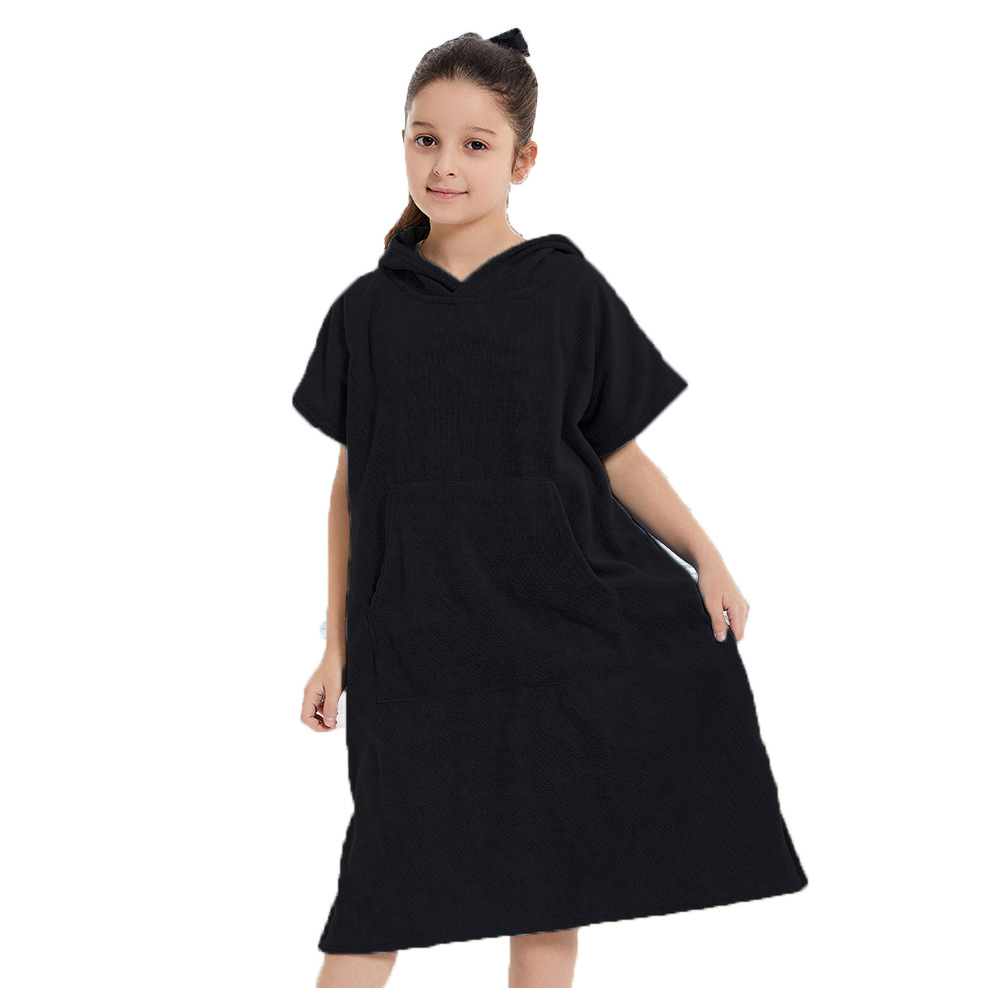 Picture of Children's Microfiber Hooded Bath Towel Poncho Beach Bathrobe Surf Changing Clothes Windproof Absorbent Swimming Cape Bathrobe