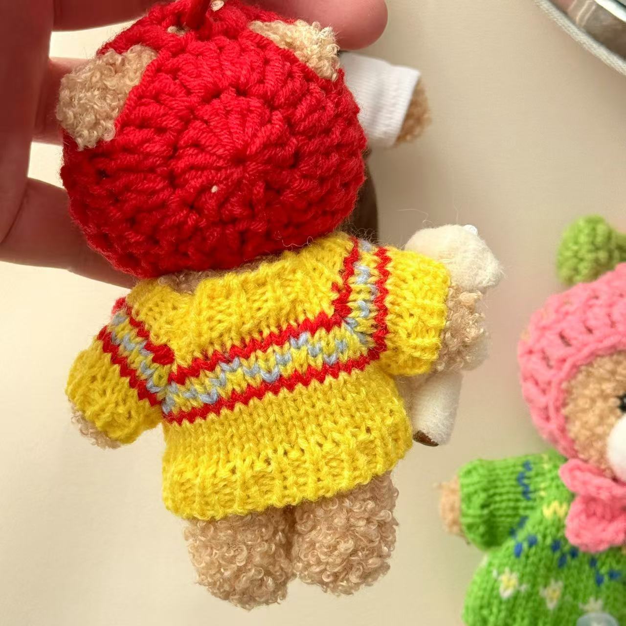 Picture of Cute Cartoon Bear Hanging Pendant Handmade Plush Keychain Doll Korean Style Strap Pants Original Bag Buckle New