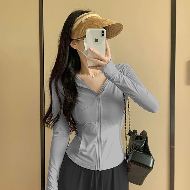 Picture of Slim-Fitting Ice-Sense Sun Protection Clothing Summer Outdoor Sun Protection Hooded Small Waist Tight Sun Protection Clothing Thin Quick-Drying Jacket
