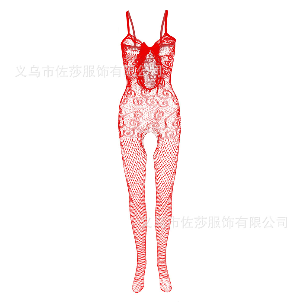 Picture of Sexy Mesh Sexy Lace Edge Strap Front Hollow Bow Threaded Jacquard Mesh W040