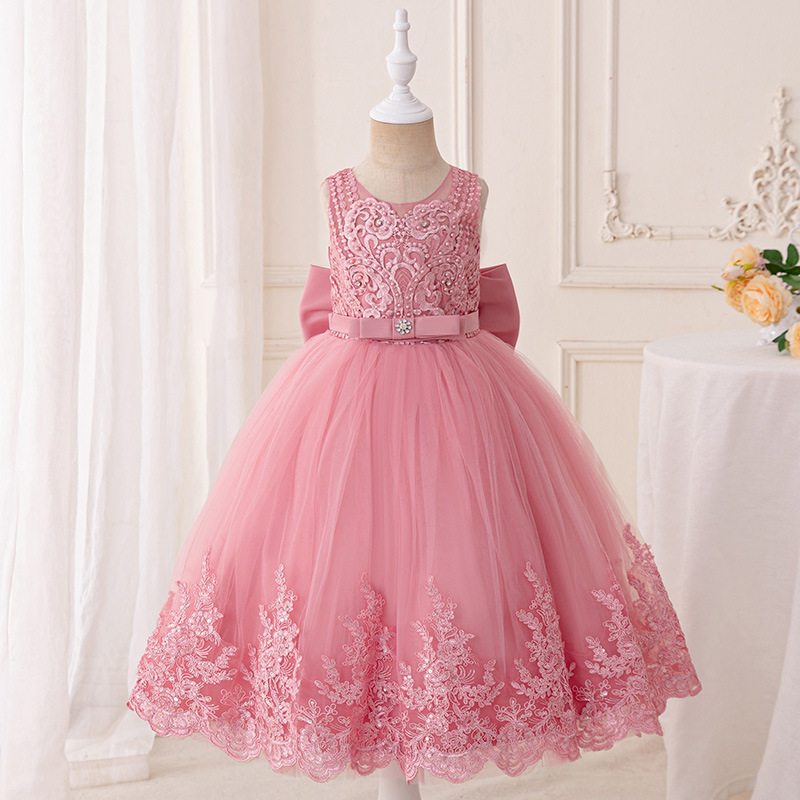 Picture of New Birthday Party Sleeveless Girls Dress Pattern Mesh Princess Dress Wedding Bow Children's Dress Dress