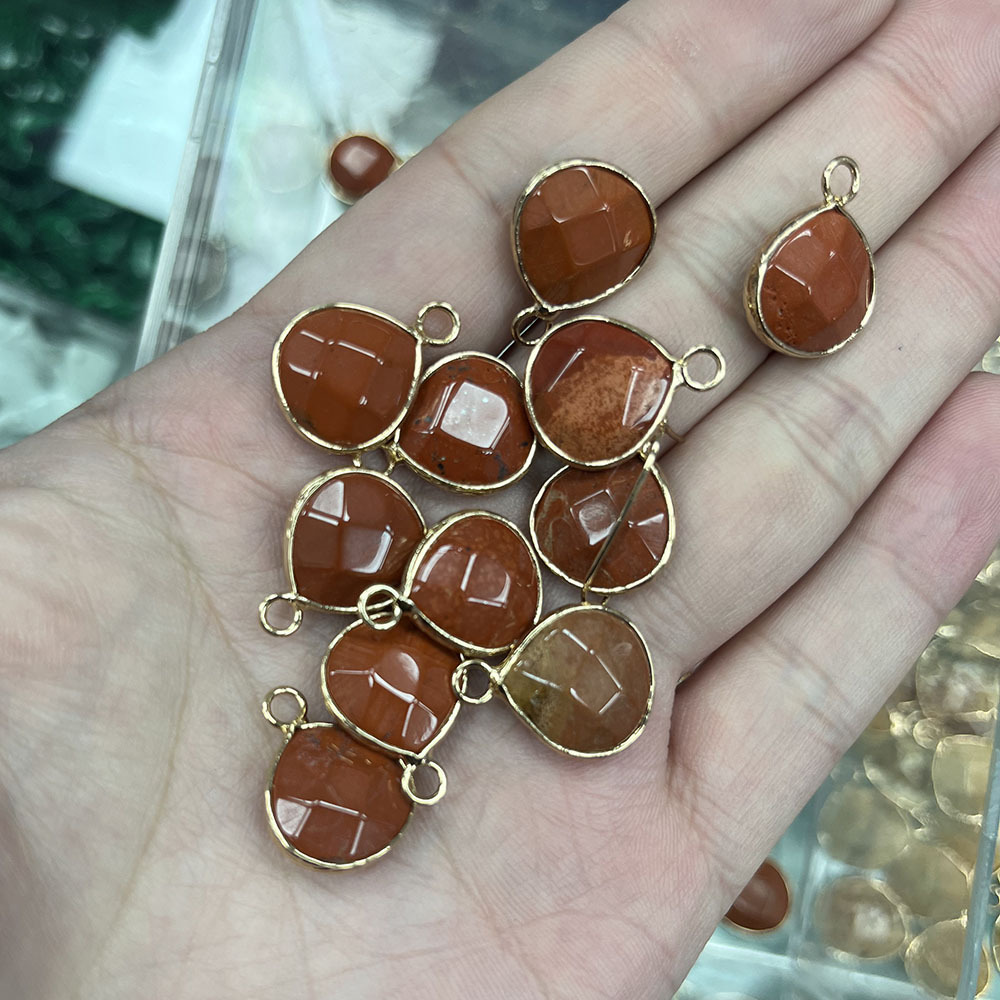 Picture of Natural stone facet pendant 14x 18mm green black single hole drop pendant DIY jewelry accessories wholesale