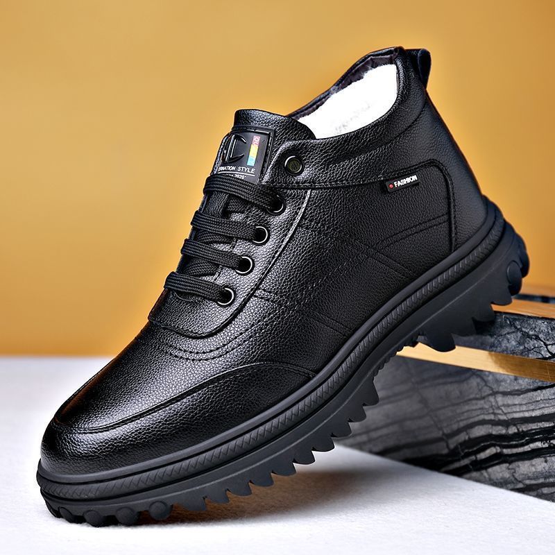 2025 New Cotton Shoes Winter Thickened Leather Shoes Fashion Simple Business Men's Leather Shoes Casual Shoes Manufacturers In Stock