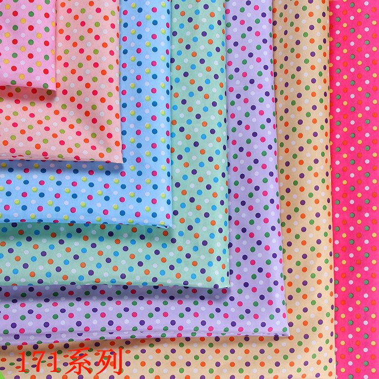 Picture of Manufacturer's Ready-Made Peach Skin Polyester Fabric New Printed Polka Dot Series Color Polka Dot Fabric Wholesale