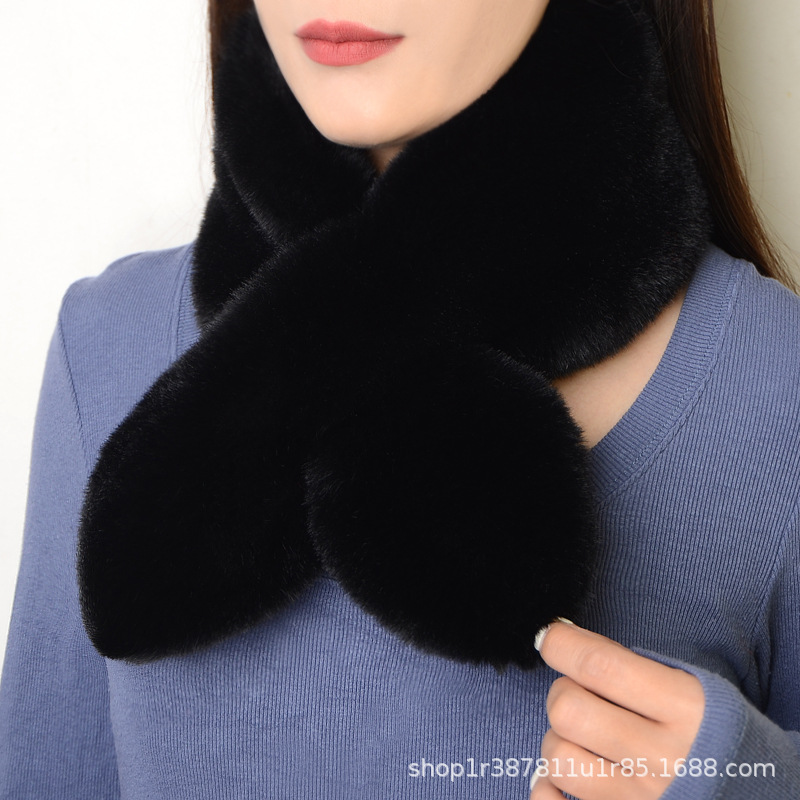 Picture of Internet Celebrity Plush Scarf Women's Winter Imitation Rex Rabbit Fur Thickened Warm Neck Protection All-match Simple Cross Fur Collar