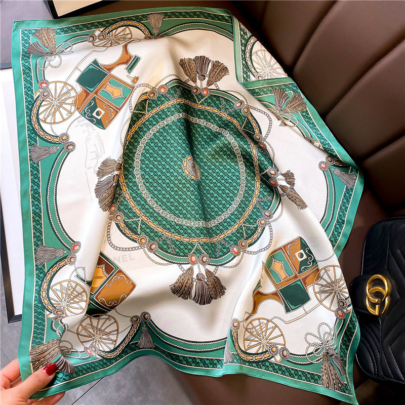 Picture of Spring and Autumn Thin Japanese and Korean Sweet Champagne Color Small Floral Silk Mulberry Silk 70cm Square Scarf Silk Scarf Hair Band Headwear Women