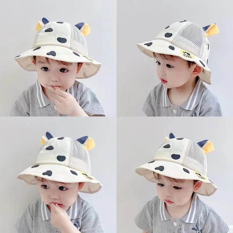 Picture of Baby Hat Spring and Summer Korean-style Sunshade Basin Hat for Boys and Girls Cute Cow Super Cute Breathable Net Fisherman Hat