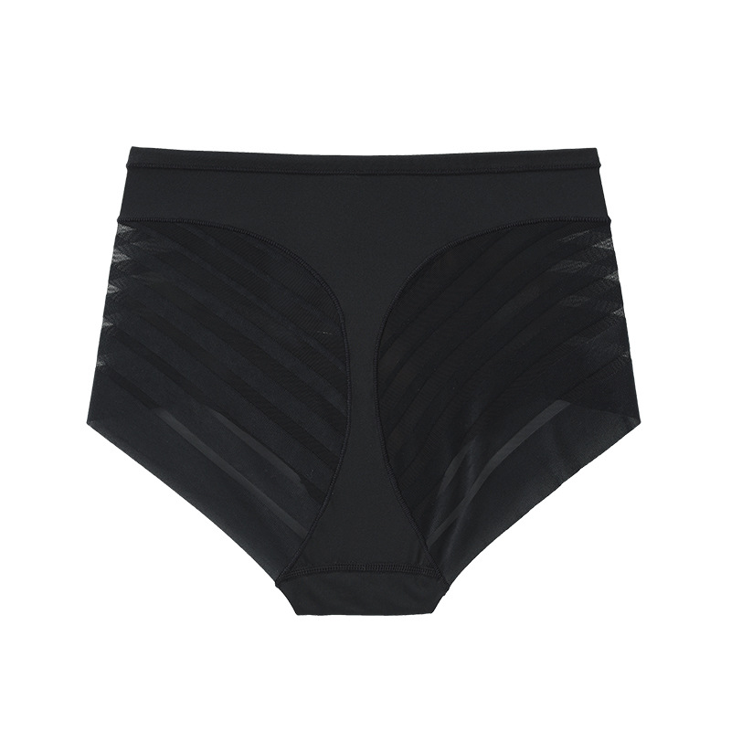 Picture of Explosions Mid-waist Briefs Belly-tight Waist-lifting Hip Transparent Mesh Striped Comfortable Cotton Crotch Large Size Panties