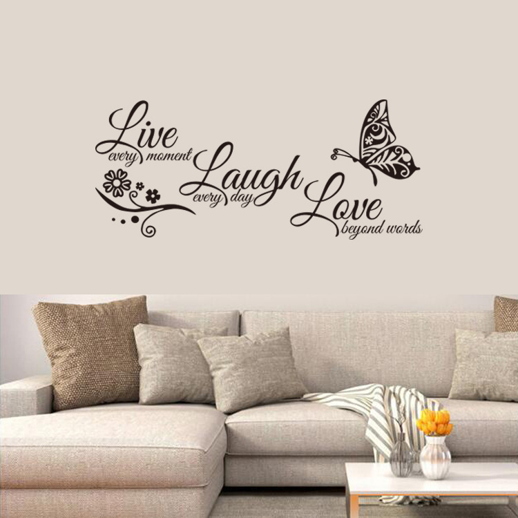 New Live Love English creative butterfly decorative painting bedroom living room PVC environmental protection waterproof wall stickers wholesale