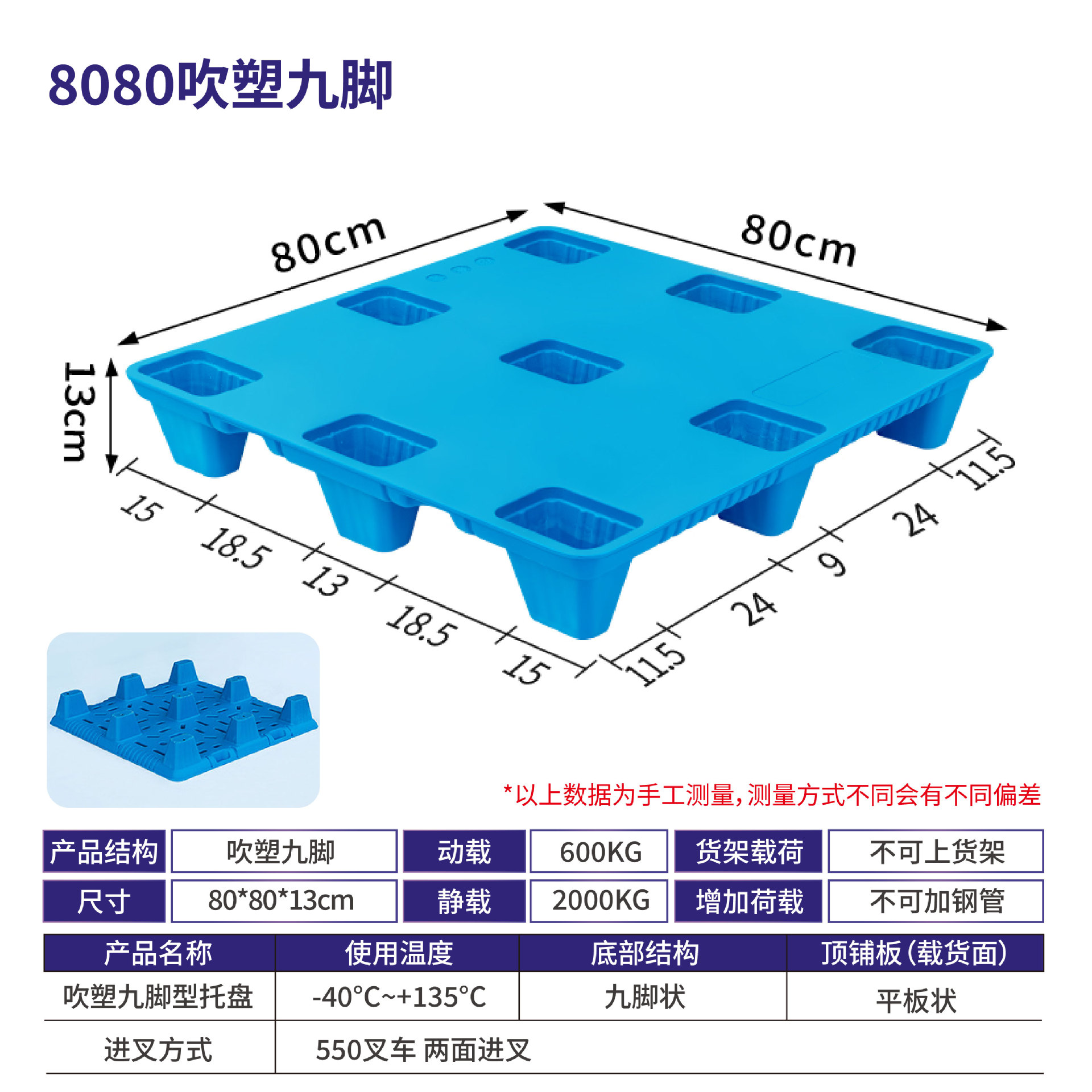 Picture of Xinyito blow molding nine-legged plastic pallet forklift logistics plane card warehouse turnover plastic moisture-proof backing plate factory