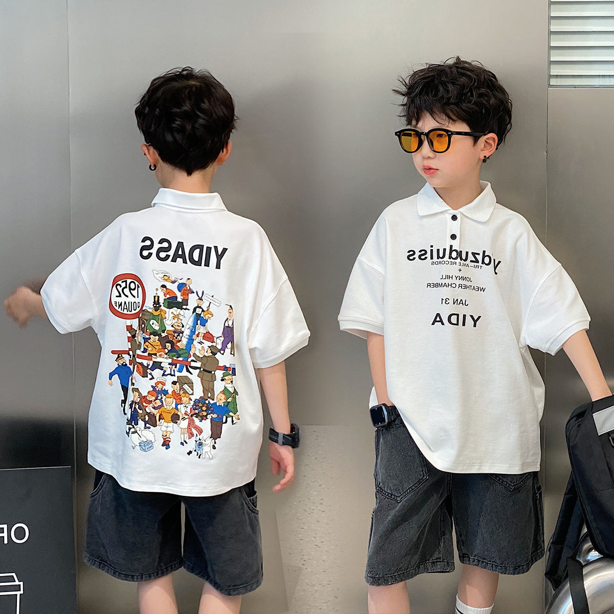 Boys' polo shirt 2024 new boys' summer short-sleeved T-shirt children's polo shirt T-shirt