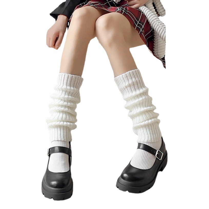 Knitted jk socks socks women's white long tube calf socks leg sets autumn and winter warm Lolita pile socks Lolita
