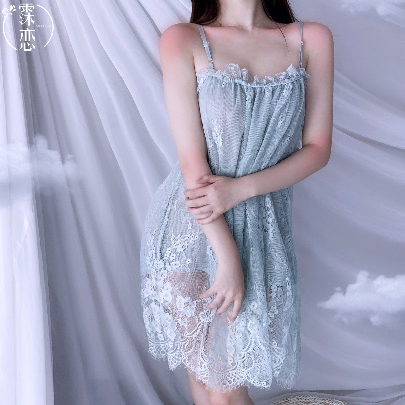 Love Sexy Sexy Underwear Pure Desire Lace Loose Sling Skirt Transparent Mesh Home Clothes Nightdress Pure Desire suit