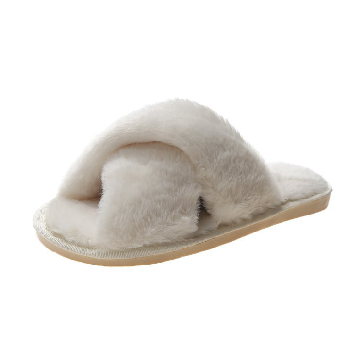 Picture of Foreign trade plush cotton slippers for women 2022 autumn and winter New Women's Flat open toe home Cross plush slippers wholesale