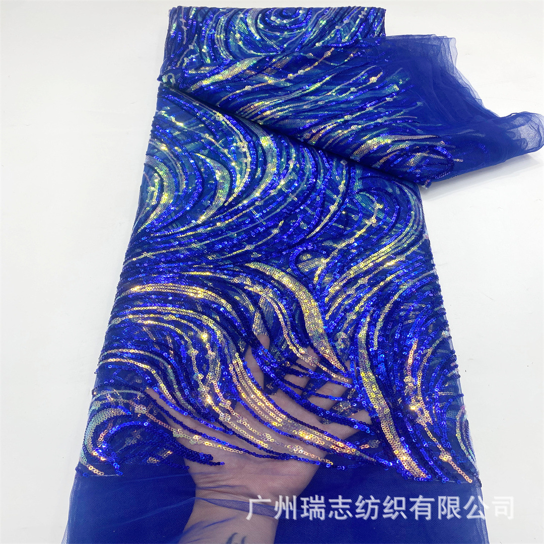 New Wave Shaped Sequins Embroidered Fabric African Woman Party Costume Performance Dress Lace sequins Lace