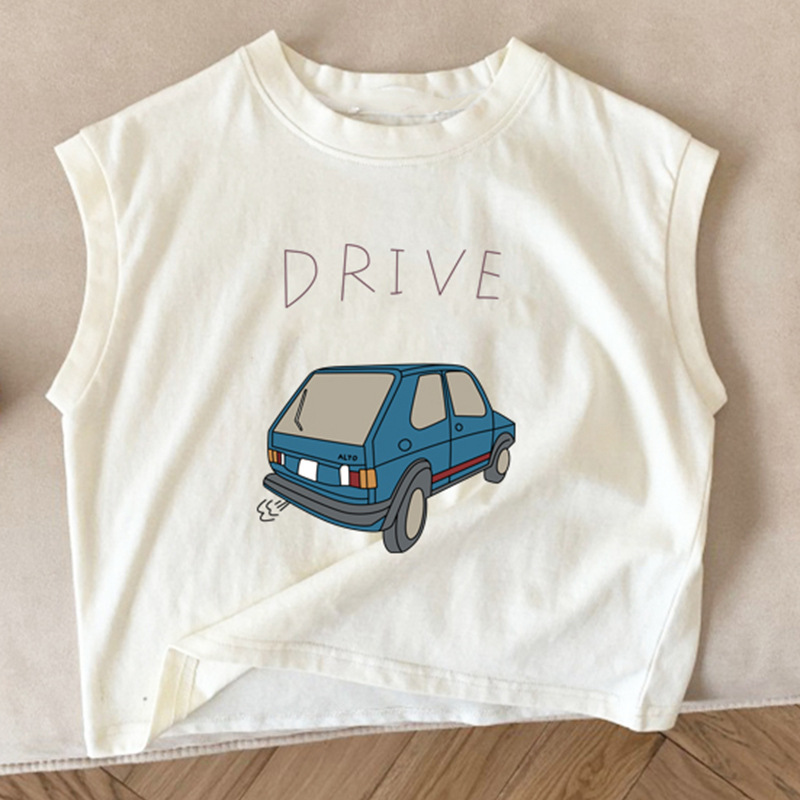 Picture of Pure Cotton Baby Kidsren's Sleeveless T-Shirt 2025 New Cartoon Car Versatile Boys and Girls Vest Undershirt Top Summer