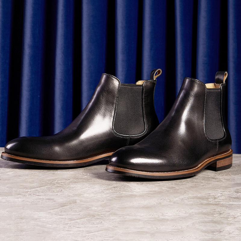 Autumn British Chelsea Boots Genuine Leather Korean Style High-top Leg Men's Boots Soft-face Casual Business Smoke Boots
