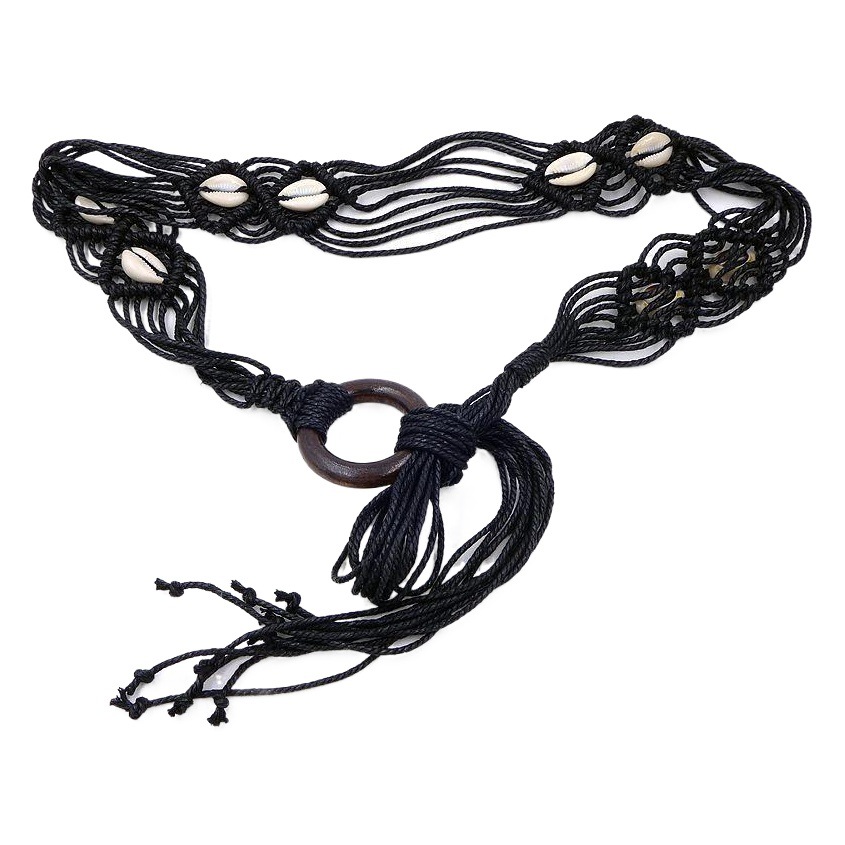 Summer Ethnic Style Wax Rope Hand-woven Waist Chain Matching Dress Wooden Buckle Shell Decorative Belt Women's New Style