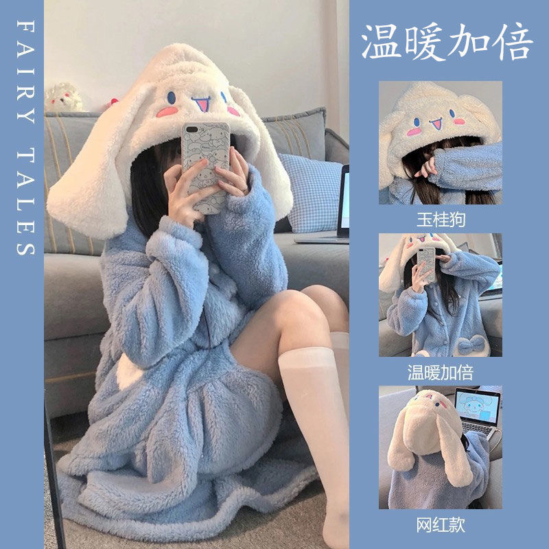 Coral Fleece Pajamas Women's Winter 2025 New Men's Thickened Autumn and Winter Nightgown Long Shark Nightgown suit Home Clothes