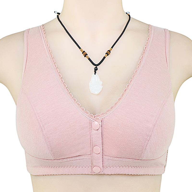 New Glossy Front Button Lace Edge Middle-Aged and Elderly Women's Soft Cotton Vest-Style Bra Without Rims Underwear for Women