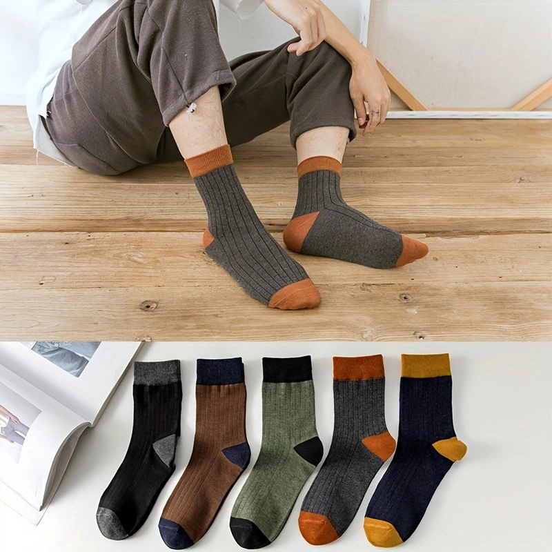 Cross-Border Socks Men's Mid-Calf Socks Versatile Autum and Winter Ins Trendy Color-Blocked Cotton Socks Retro Stockings Japanese Style Autum Men's Socks