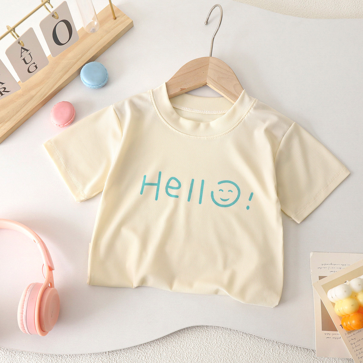 Picture of Cool Summer Candy Color Kidsren's Summer Short-Sleeved T-Shirt Round Neck Ice Silk Shaking t Baby Boy Girl Top Pure Color