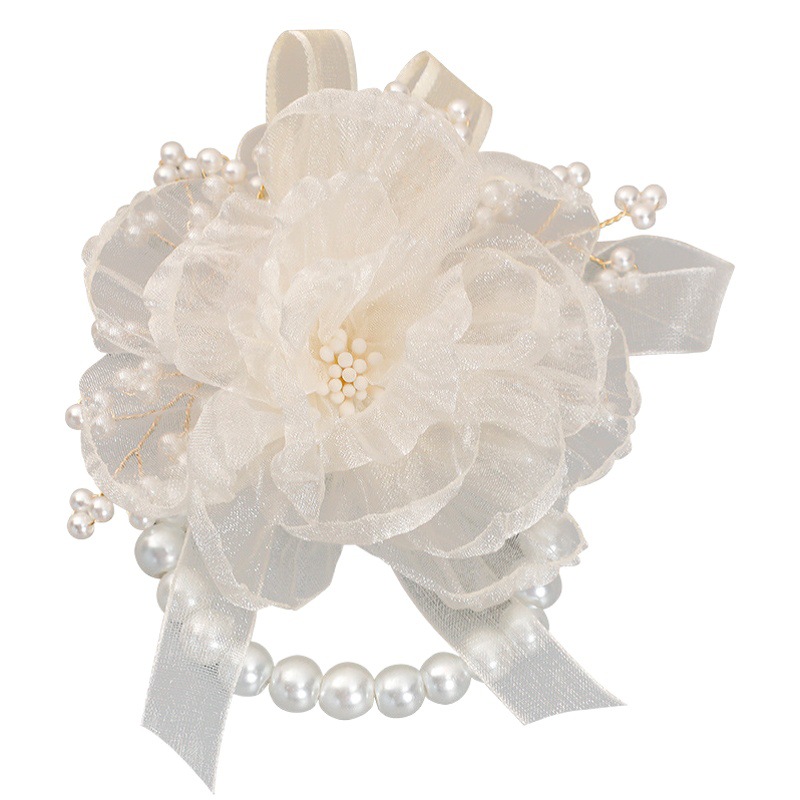 New wedding bride bridesmaid wrist Flower sisters Group hand flower white sand flower fairy sense bead flower wrist flower wholesale