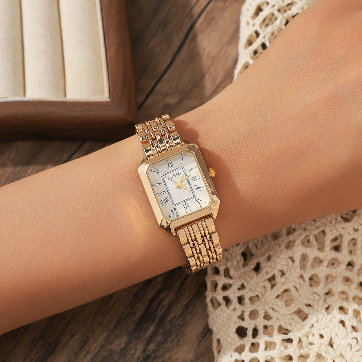 Picture of New Fashion Arabian Pin Mixed Scale Bamboo Steel Band Women Quartz Watch Earrings suit 13pcs