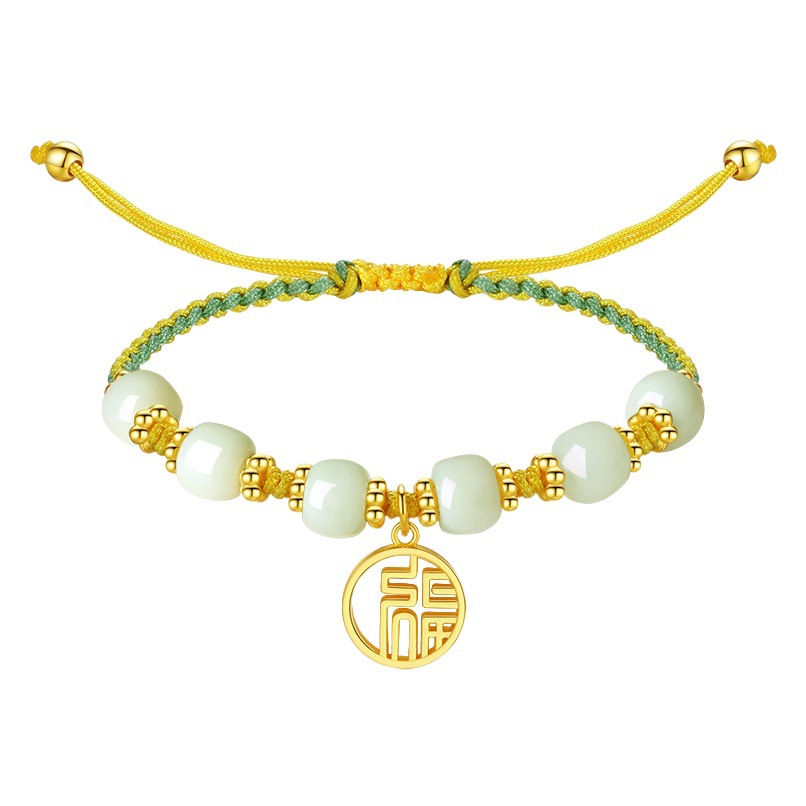Fujian and Guangdong S925 Sterling Silver Hetian Jade Bracelet Jewelry for Women, Exquisite Beaded Braided Rope, Niche High-End Style, Lucky Charm Bracelet