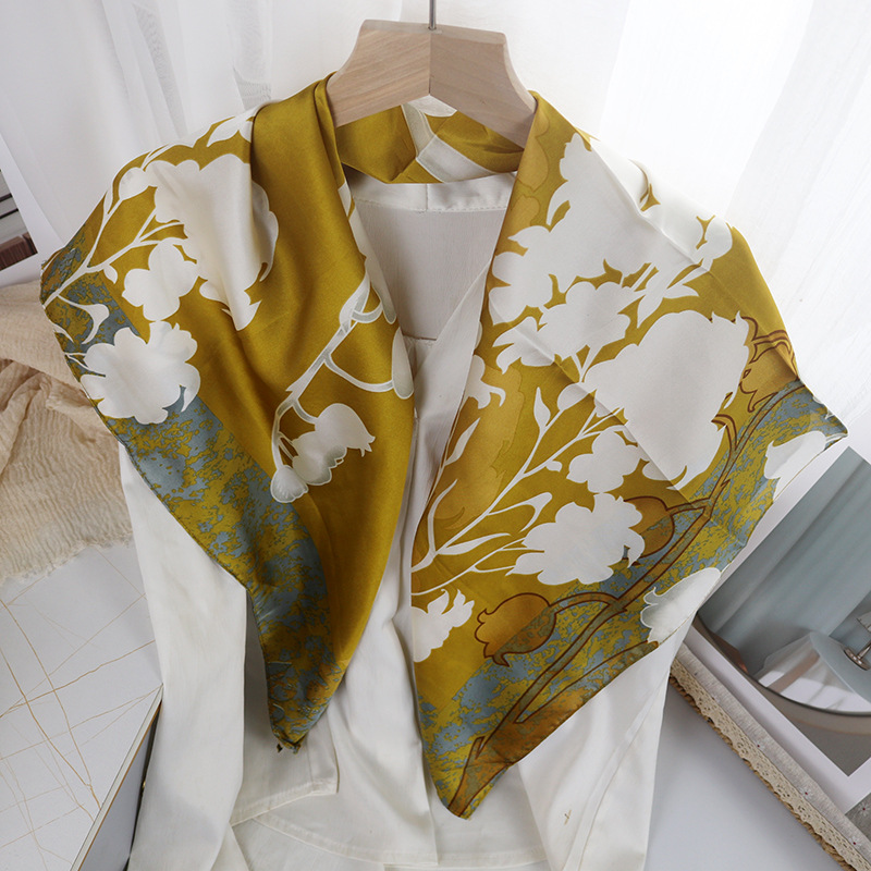 Picture of 90cm Cloud Brocade Square Scarf Hangzhou Silk Scarf Turban Shawl Scarf Women's Summer Outer Wear Spring Autumn Winter