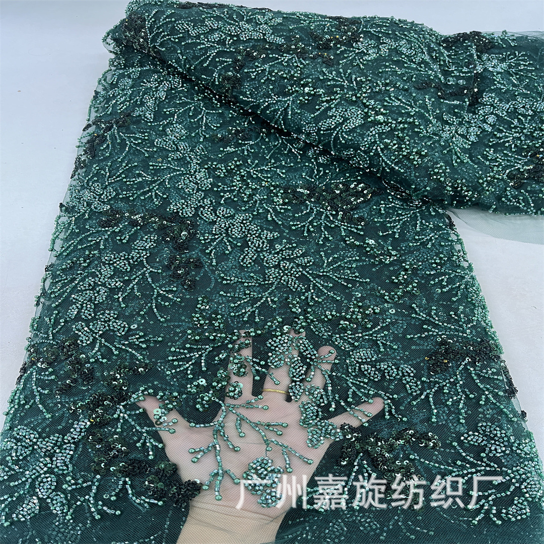 Picture of Heavy Industry Beaded Tube Embroidered Sequins French Fashion Evening Dress Fine Plant Embroidered Beads Wedding Lace Fabric Lace