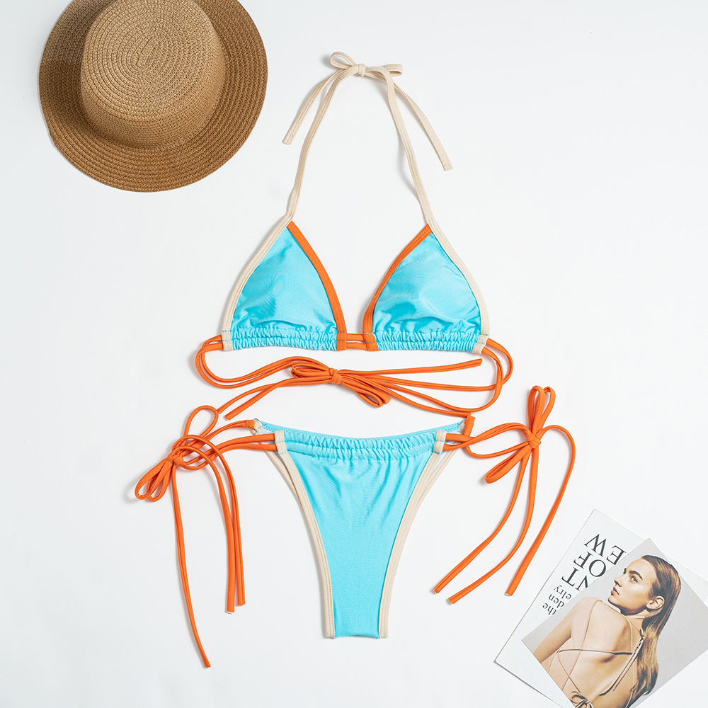 Picture of 2024 New European and American Solid Color Nylon Split Swimsuit Women's Cross-border Sexy Color-matching Strap Bikini 24105