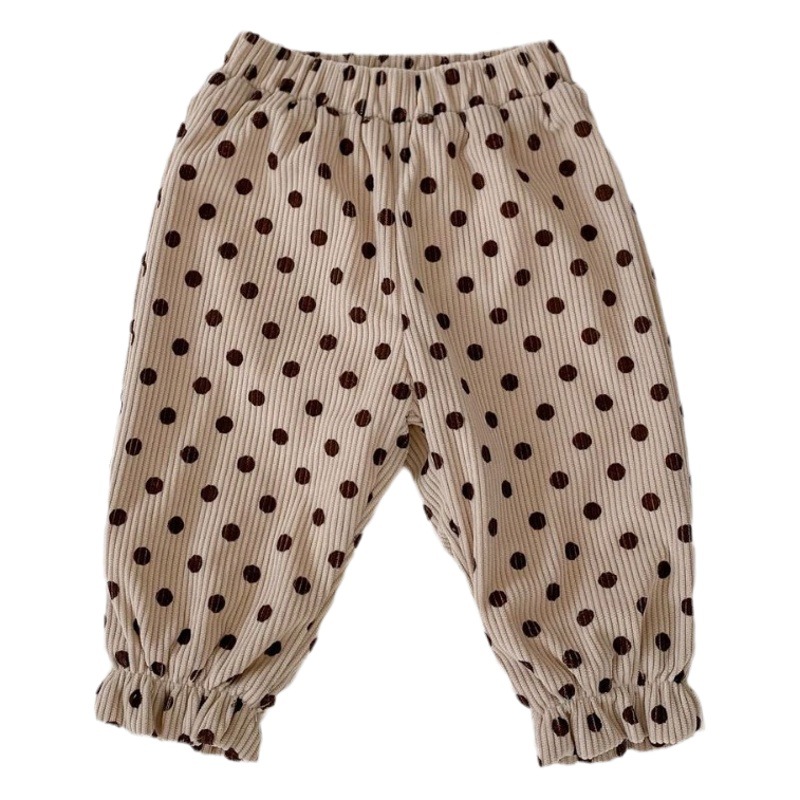 ins autumn and winter fleece-lined children's corduroy pants Korean style boys and girls baby polka dot thickened casual pants loose trousers