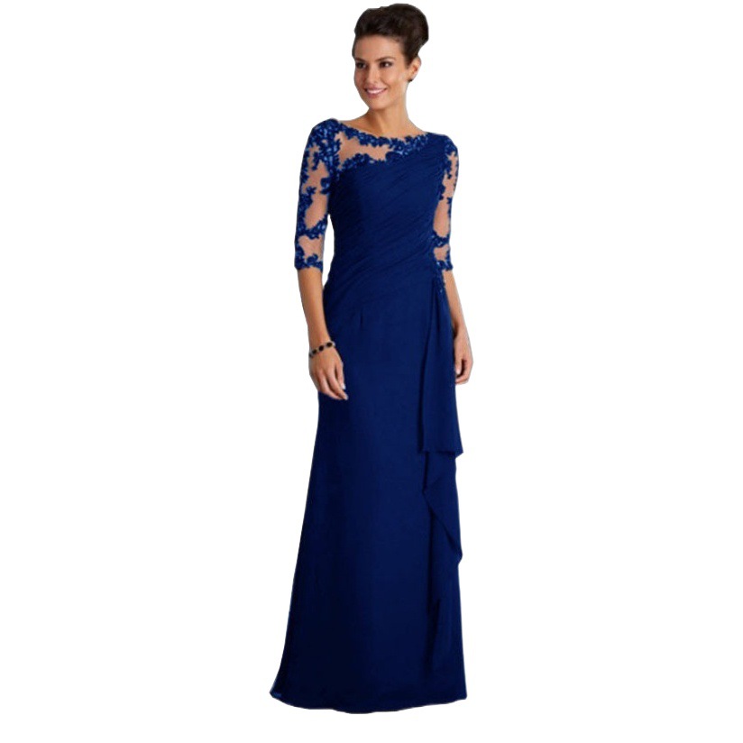 Wedding Dress Ethnic European and American Women's Clothing Foreign Trade Long Lace Perspective Crewneck Mid-sleeve dress Personalized Dress