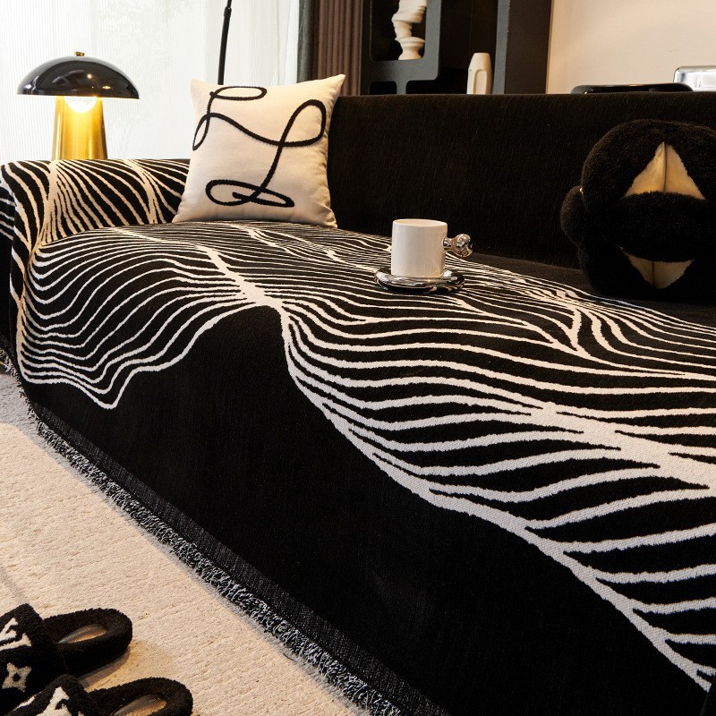 Chenille Sofa Cover Towel Retro Machine Washable One-Piece Sofa Blanket Non-Slip Anti-Grab Straight Sofa Cover Cloth