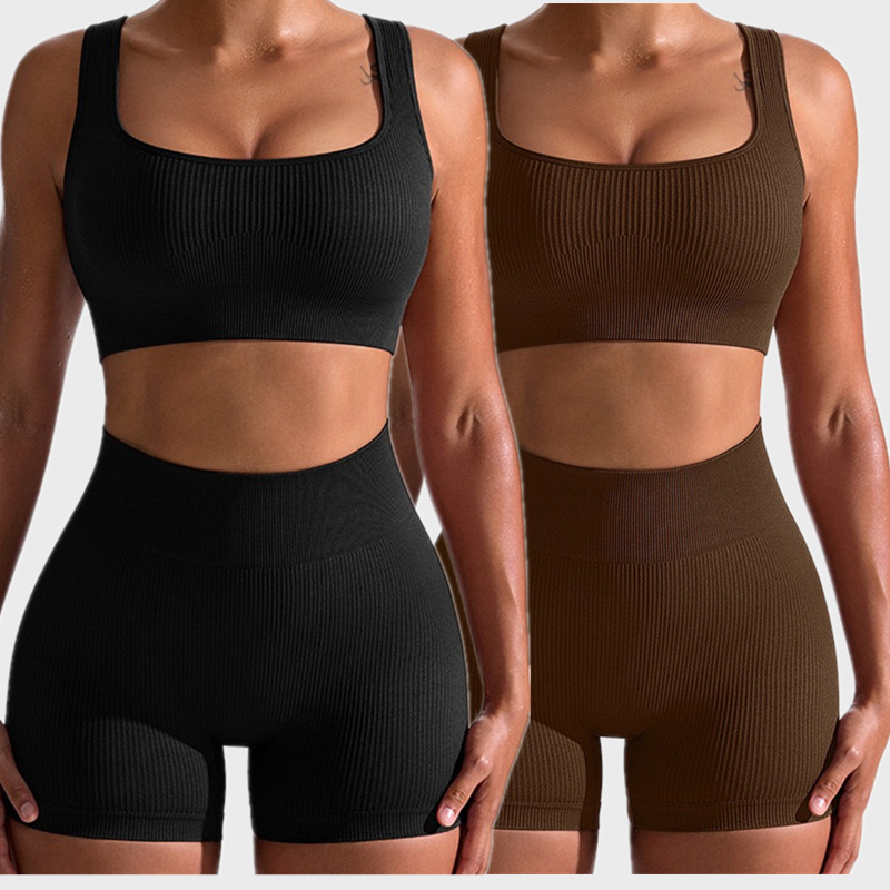 Thread Sports Tight suit Women's Fitness Bra High Waist Elastic Seamless Three-point Yoga Training Shorts Summer