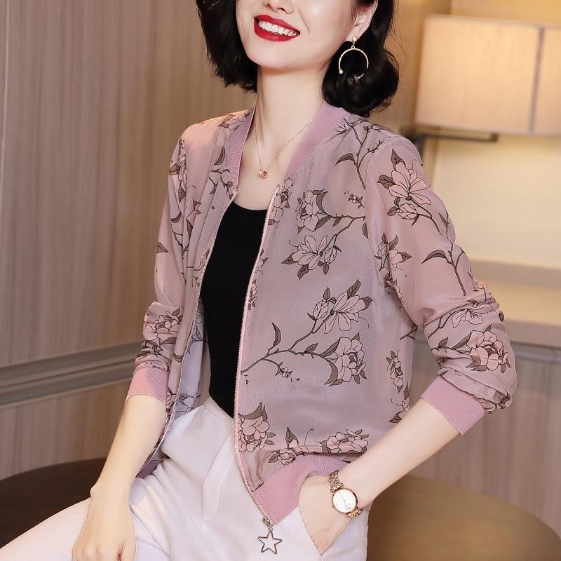 Picture of Chiffon thin air conditioning sun protection coat women's Korean-style long-sleeved zipper baseball uniform printed loose short coat