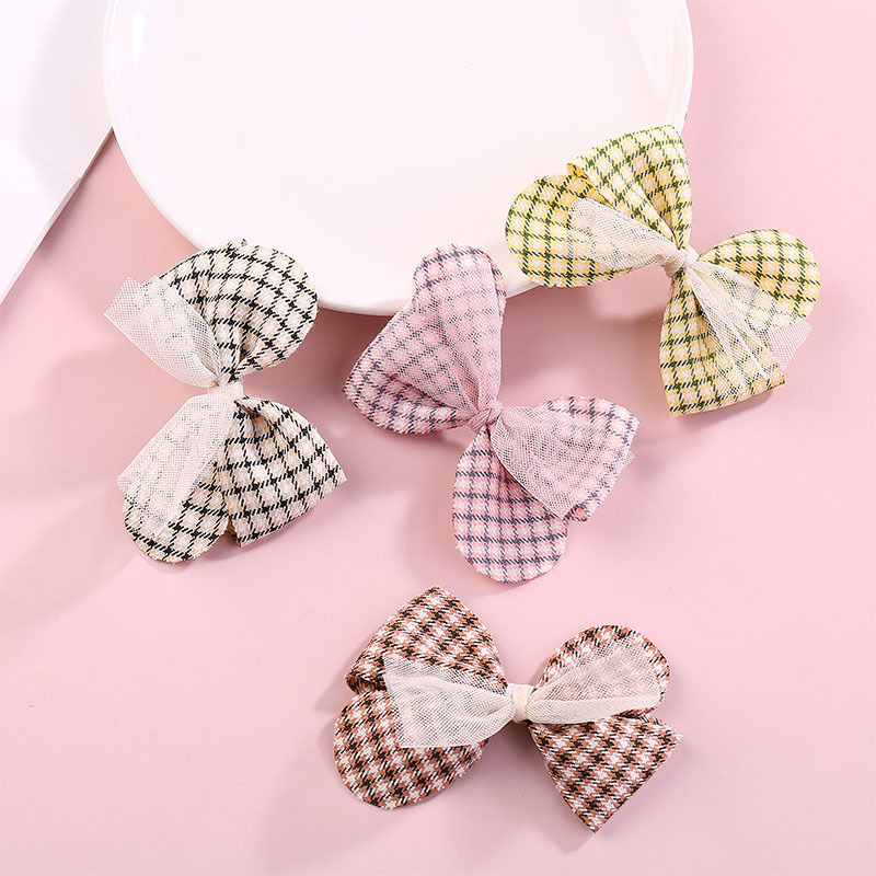 in stock Korean fabric plaid bow semi-finished mesh diy jewelry hair accessories clothing accessories wholesale