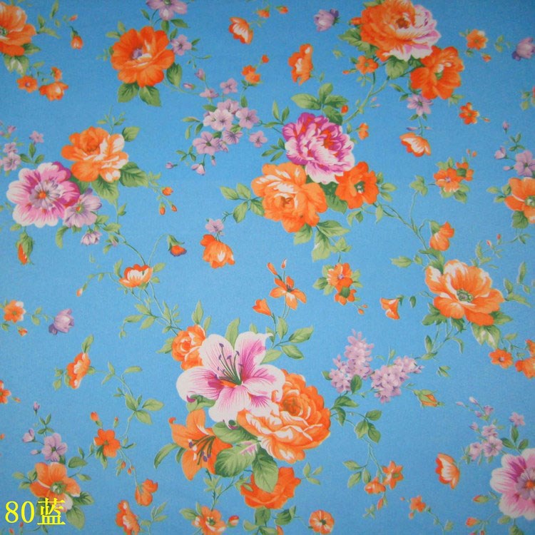 Blue Background Red Flower Peony Polyester Printed Fabric Pastoral Style Luggage Placemat Cloth Home Fabric Printed Cloth