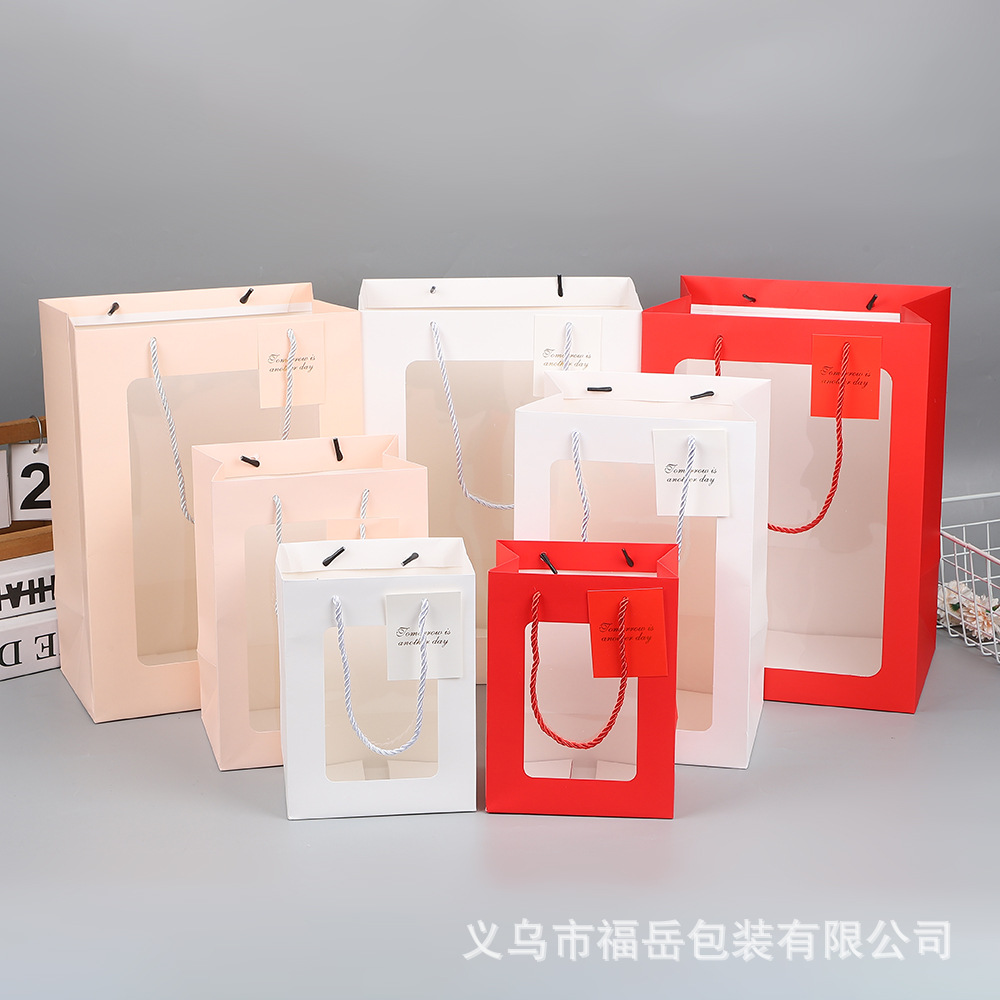 Transparent Gift Bag with Window, Valentine's Day Event Tote Bag, Thickened Paper Bag, Packaging Bag, Christmas Gift Bag