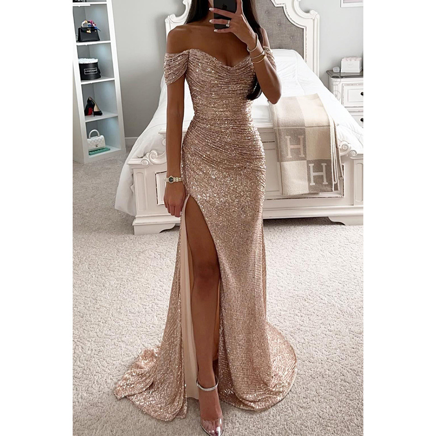 Picture of Cross-border Hot Selling Foreign Trade Women's Clothing Independent Station Polyester Sexy Fine Away Fork Ball Dress Sequin dress New Product