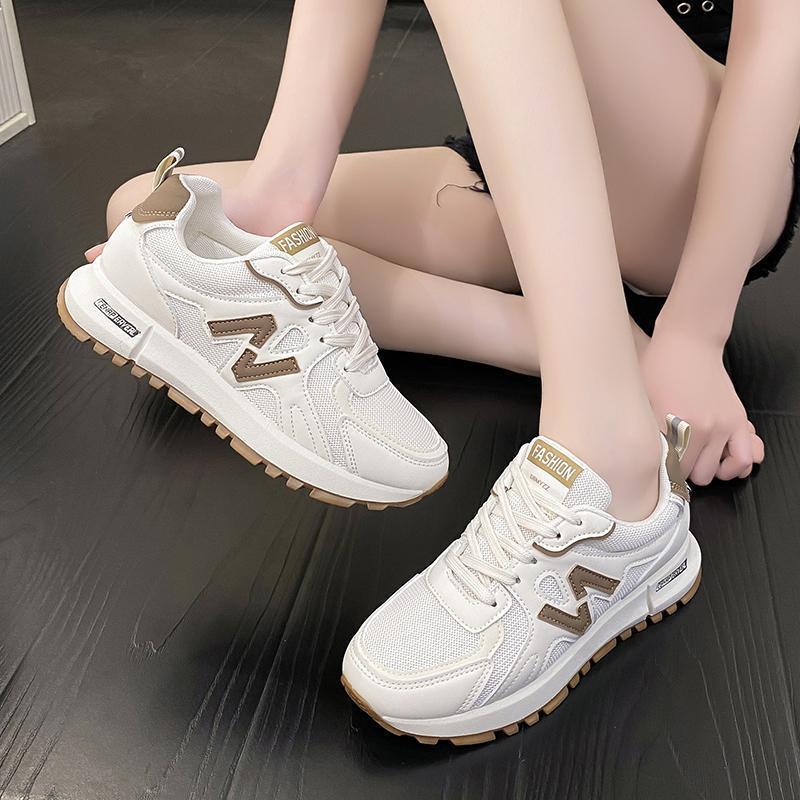 Picture of Thick-Soled Dad Shoes for Women, New Trbottomyy Sports and Casual Shoes, Spring & Fall Versatile Waffle Ins Casual Height-Increasing White Shoes