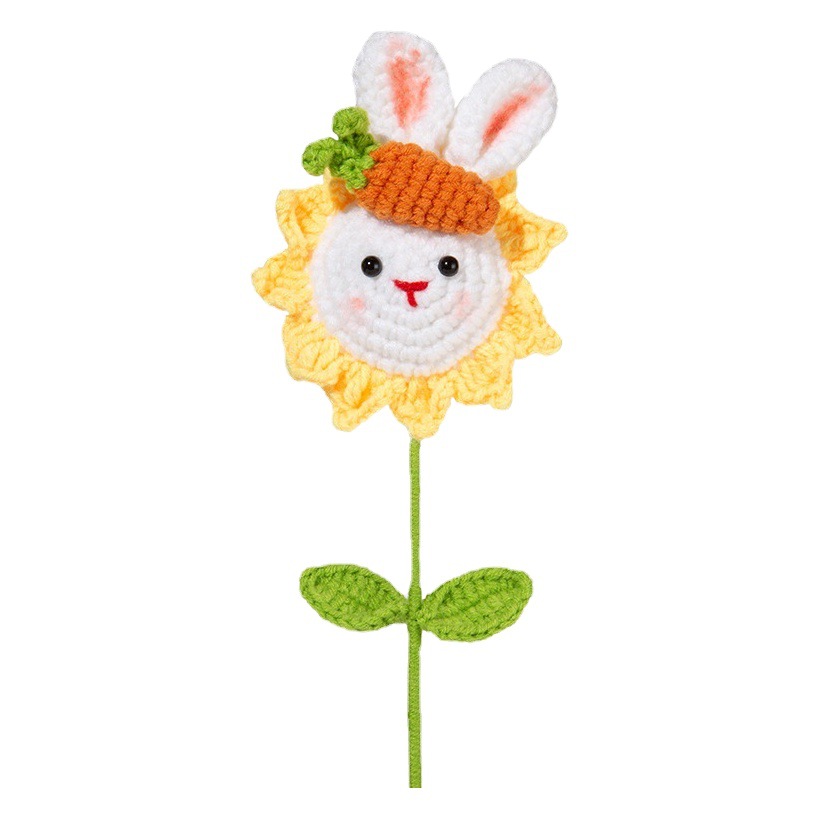 Hand-woven bouquet diy sunflower rabbit homemade knitted wool flower finished cute crochet gift