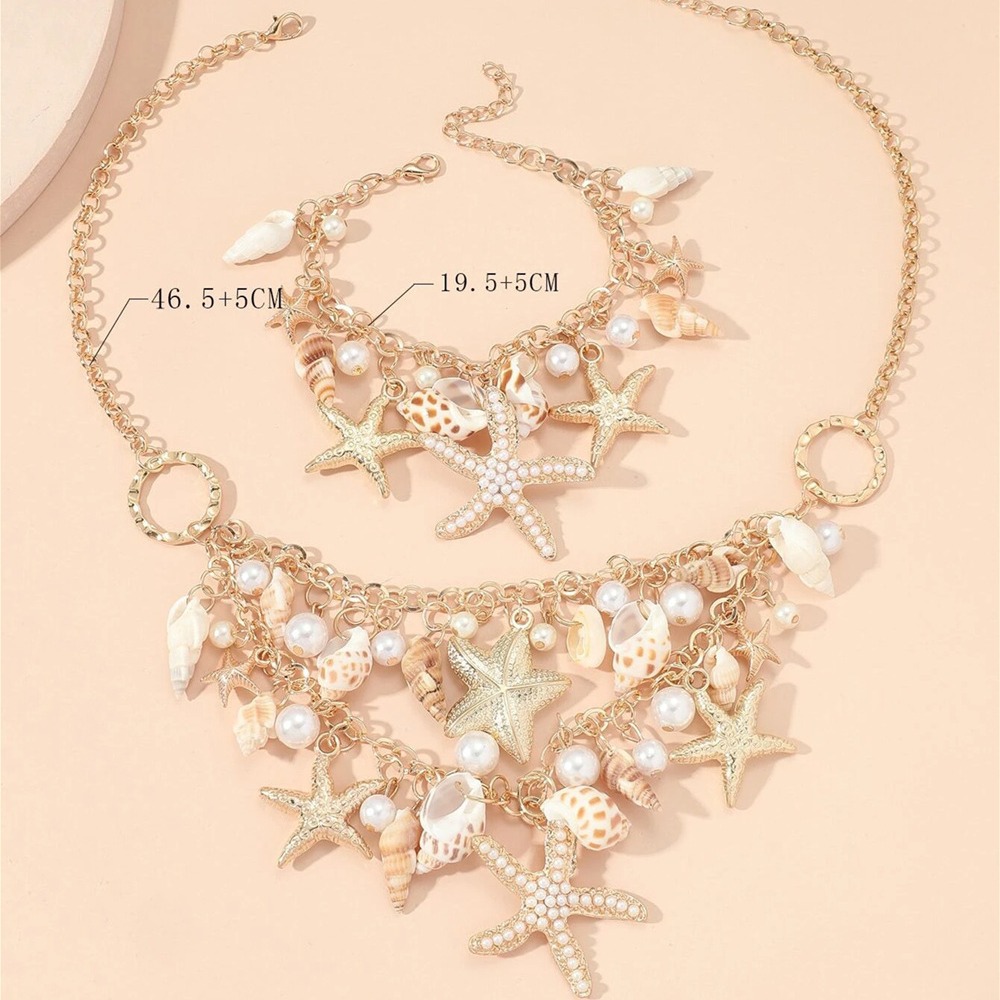 Picture of Vacation Style All-match Conch Sea Star Pendant Necklace Bracelet Women's suit Fashion Fashion Jewelry Cross-border Jewelry