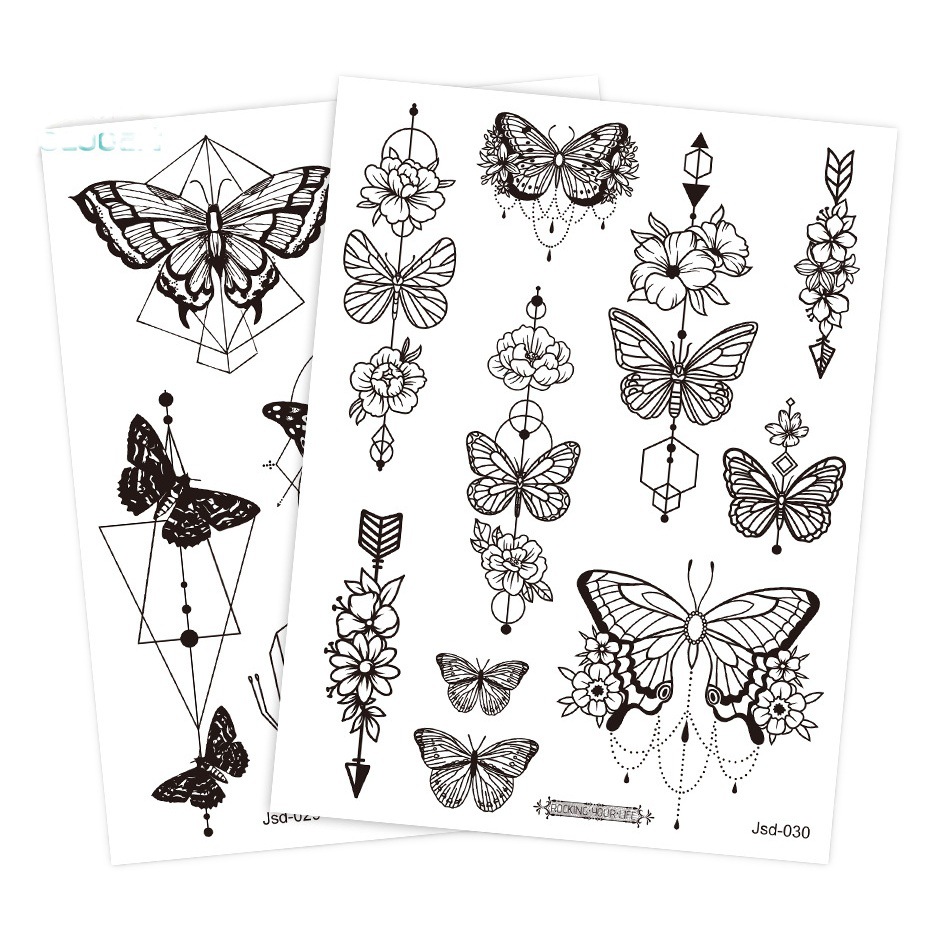 New Amazon Butterfly Tattoo Sticker Plain Flower Finger Tattoo Sticker Collarbone Waterproof Pure Black Lace Tattoo Sticker