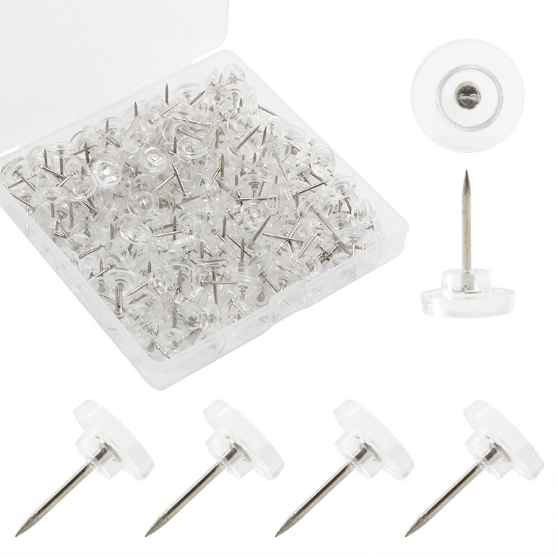 Picture of Wholesale Transparent White Black Round Flat Head Thumbtacks for Home Fixing, Office Cultural Wall Decoration Push Pins
