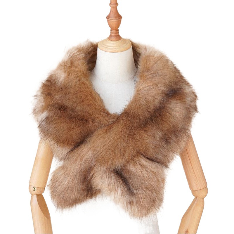 2024 New Export Imitation Fox Fur Shawl Fur Collar Fur Scarf Winter Warm Plush Scarf European and American Cross-Border
