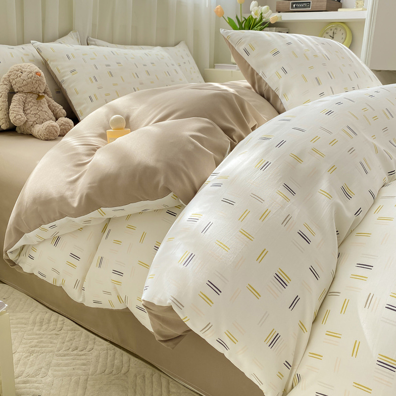 Picture of Small fresh class a 100 wash cotton four-piece set sanding cotton full quilt cover single bed hat student dormitory three or four-piece set