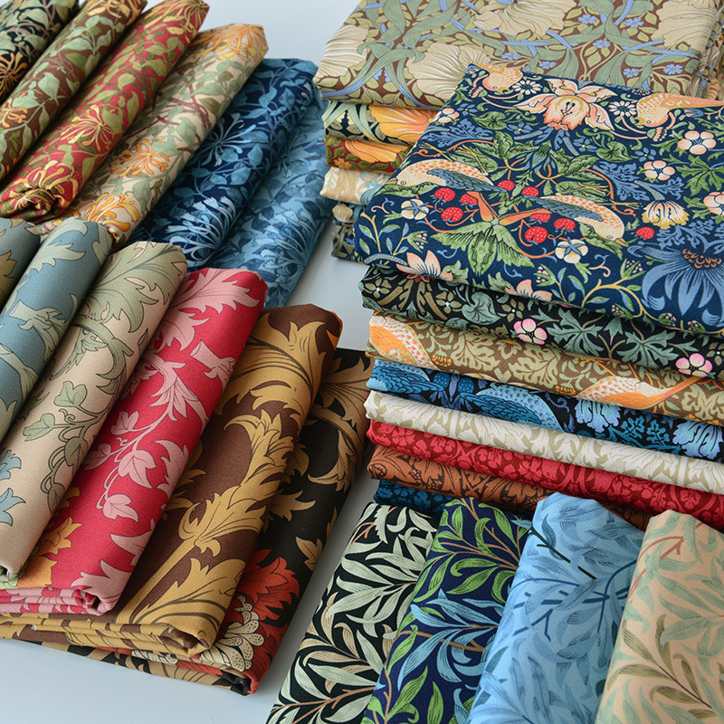 Cotton Fabric Printing and Dyeing DIY Handmade Floral Floral Clothing Bag Gold Bag Fabric Morris Style